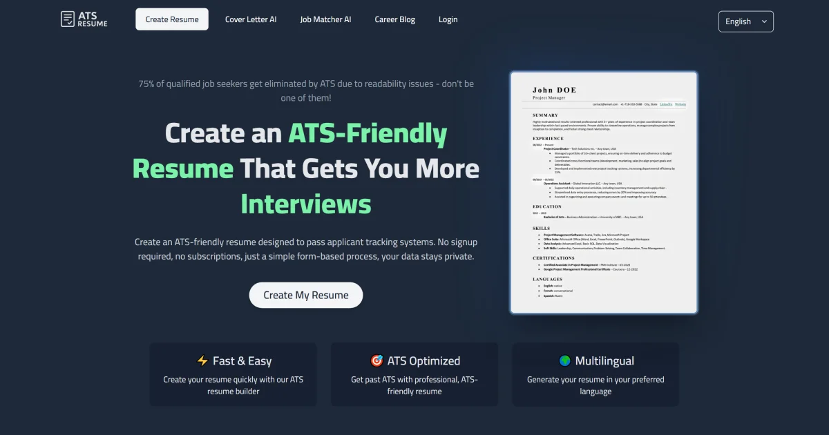 ATS Resume Builder screenshot
