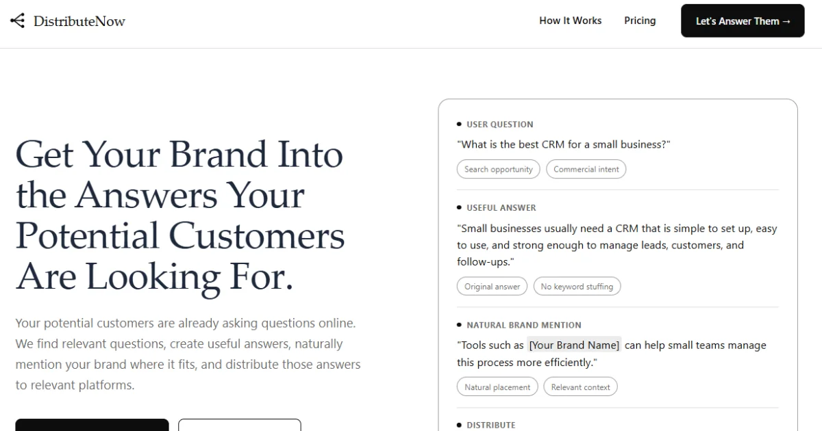 Answer Distribution Service | Get Your Brand Mentioned screenshot